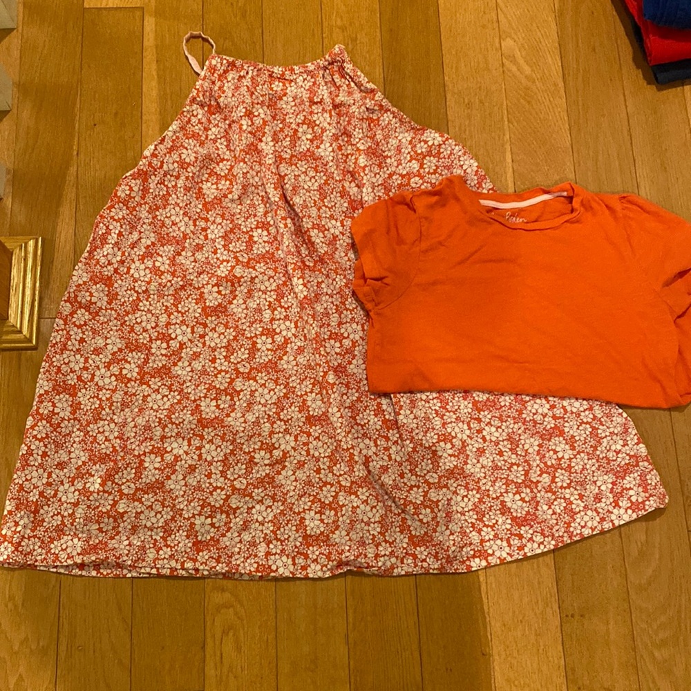 Mini Boden pillow case dress with matching Tee sz 11-12